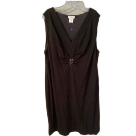 KATE HILL WOMAN SIZE 20W BLACK PONTE KNIT V NECK COCKTAIL DRESS - Picture 1 of 7